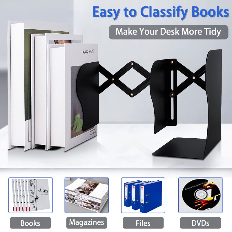 Carooyac نهايات كتاب غير قابلة للانزلاق لحمل الكتب، نهايات كتب معدنية قابلة للتعديل من Carooyac نهايات زخرفية للمكتب المنزلي، منظم كتب للأطفال عالي التحمل على رف كتب للمكتب - Image 2
